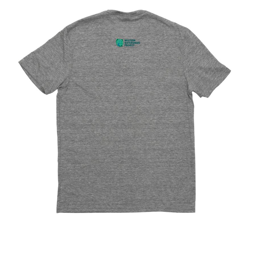 Save the Pygmy Rabbit, a Aluminum Grey Allmade Eco Triblend Unisex Tee (back-view)