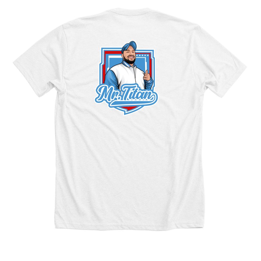 6th Annual &nbsp;Mr. Titan Event Shirt&nbsp;, a Solid White Blend Premium Unisex Tee (back-view)