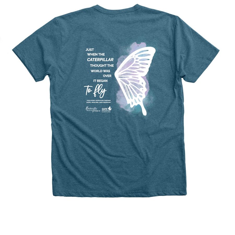 Butterfly Release for Peace, a Heather Deep Teal Premium V-Neck Tee