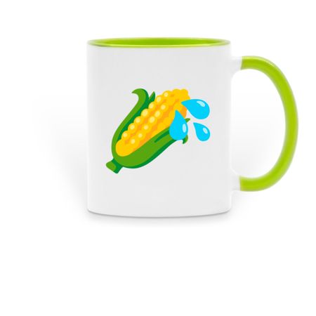 High Fructose Corn Sweat Emoji Mug, a Green Two-Tone Ceramic Mug