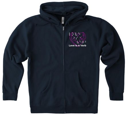 Love Is A Verb, a Navy Heavyweight Zip Up Hoodie