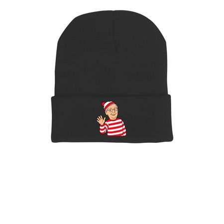 Where's Mitch Beanie, a Black Printed Cuffed Beanie
