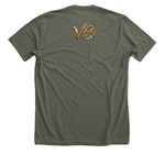 Y.P.O., a Heather Military Green Premium Unisex Tee (back-view)