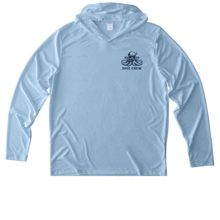 Performance Wear, Blue Logo, a Light Blue UV Performance Long Sleeve Hoodie