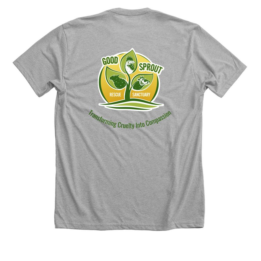 Good Sprout Rescue and Sanctuary Logo, a Athletic Heather Premium Unisex Tee (back-view)