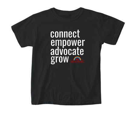 connect. empower. advocate. grow, a Black Comfort Colors Youth Tee