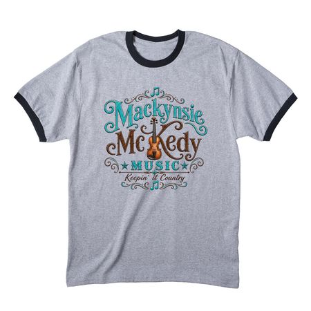 Mackynsie Turquoise Logo Shirt, a Athletic Heather/ Jet Black Cotton Ringer Tee