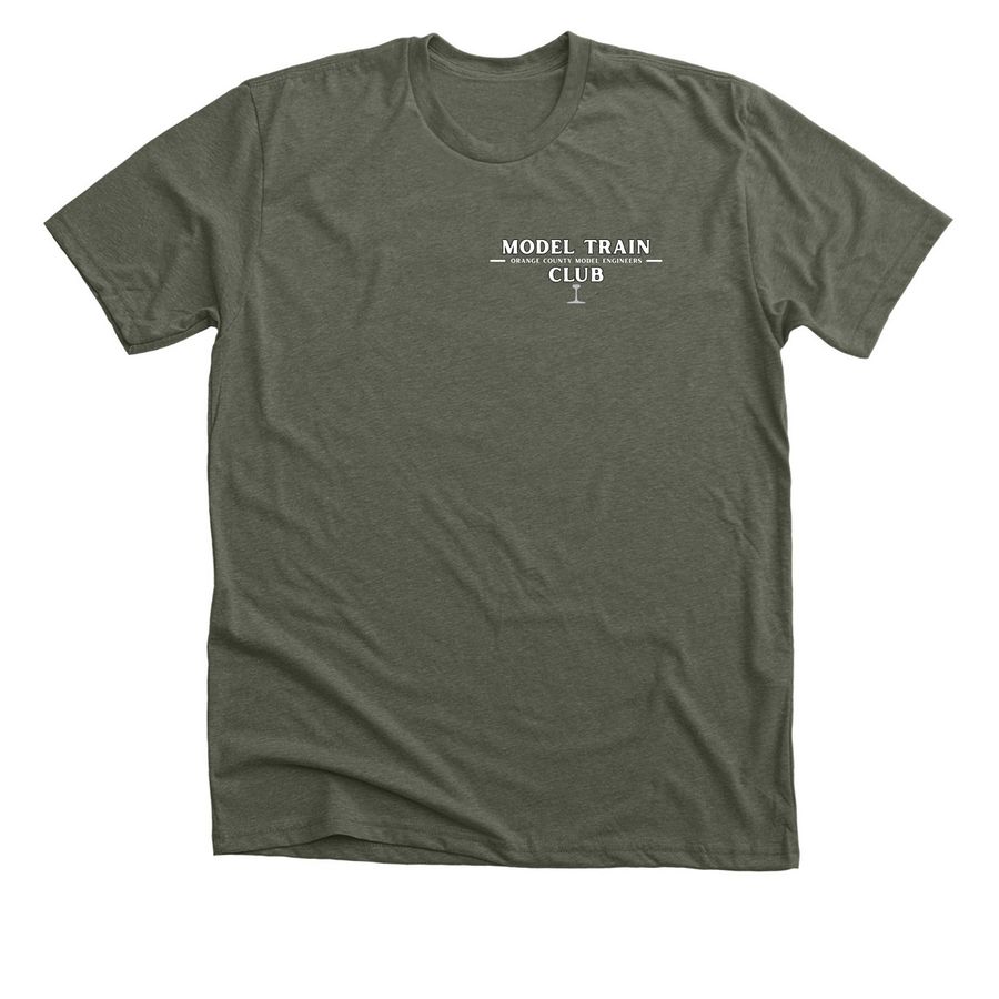 MODEL TRAIN CLUB, a Heather Military Green Premium Unisex Tee