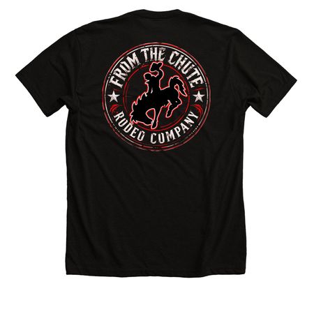 From The Chute Bronco Logo, a Solid Black Blend Premium Unisex Tee (back-view)