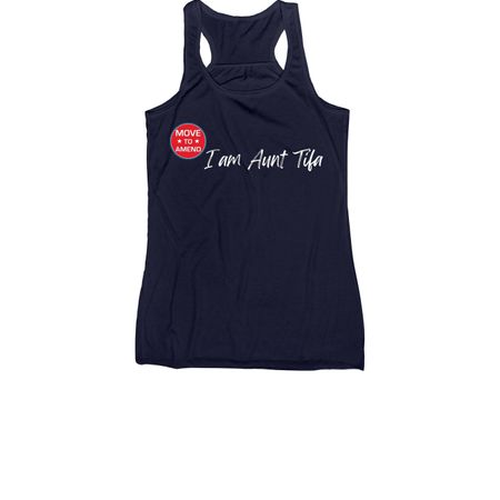 Your Shirt Helps End Corporate Rule, a Navy Women's Racerback