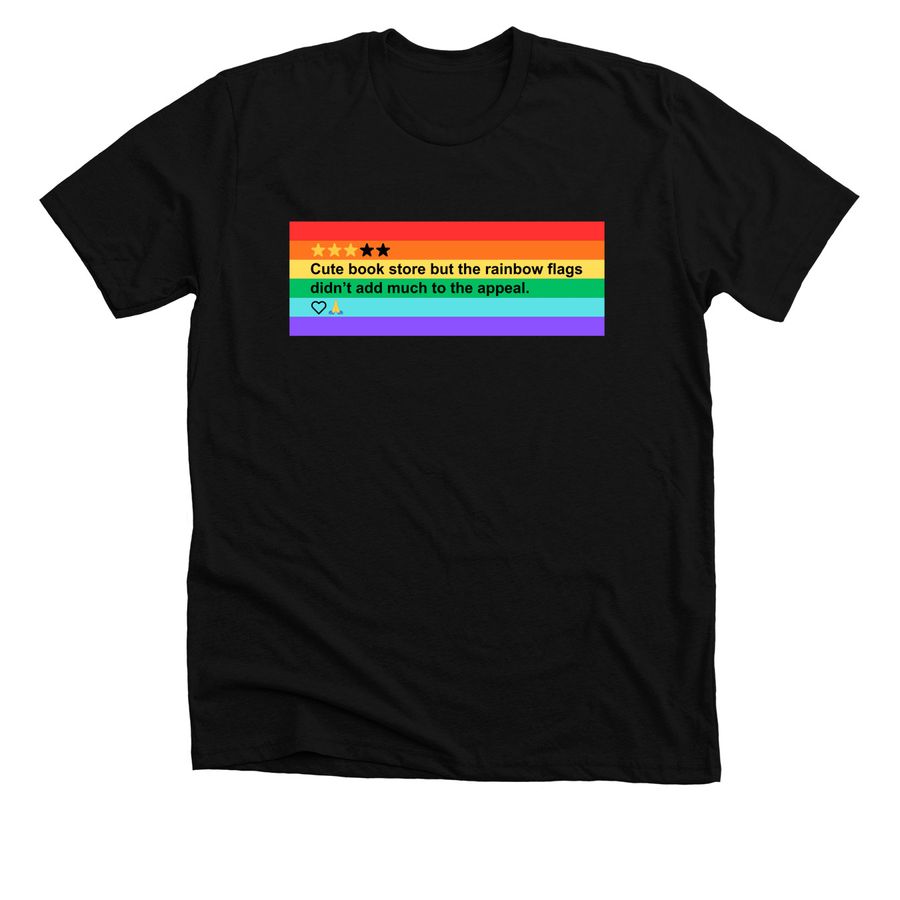 "Too many rainbow flags" (dark rainbow), a Solid Black Blend Premium Unisex Tee