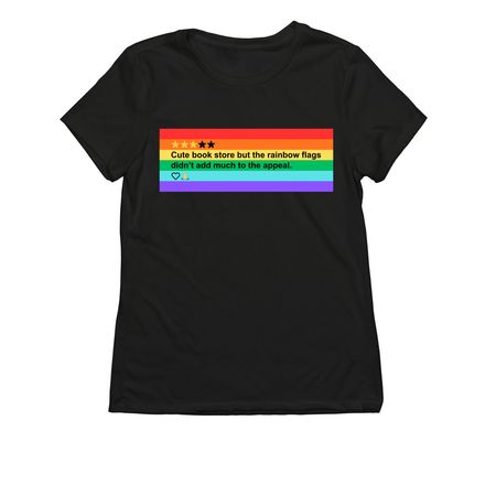 "Too many rainbow flags" (dark rainbow), a Deep Black Allmade Eco Triblend Women?s Tee