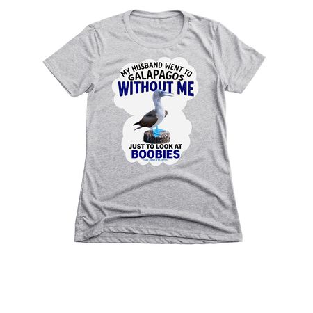 My husband went to Galapagos without me, a Dark Heather Grey Women's Slim Fit Tee