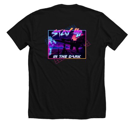 Retrowave "Stay UP" design, a Solid Black Blend Premium Unisex Tee (back-view)