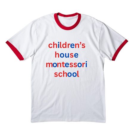 Youth & Adult Moveable Alphabet Shirt, a White/ Red Cotton Ringer Tee