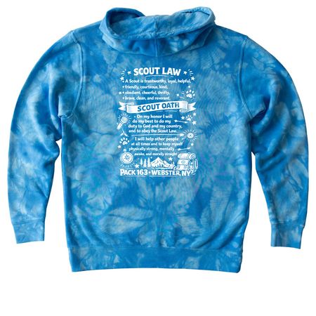 Pack 163 Oath & Law, a Aqua Blue Youth Tie Dye Pullover Hoodie (back-view)