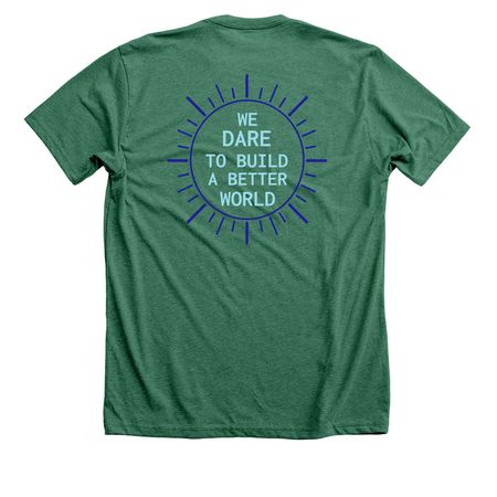 SC 200th | Build a Better World, a Heather Grass Green Premium Unisex Tee (back-view)