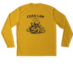 Cuan Law Trip Merch, a Gold Unisex Performance Long Sleeve Tee (back-view)
