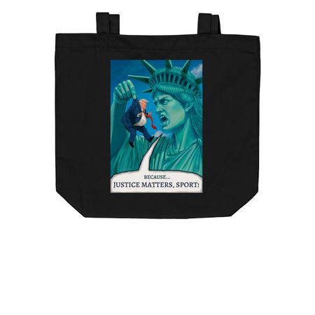 JUSTICE MATTERS, SPORT- the tote, a Black Organic Cotton Tote Bag