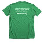 CLEL Tee (white logo), a Heather Kelly Premium Unisex Tee (back-view)