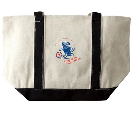 Soccer Pug Tote, a Natural/Black Large Two-Tone Canvas Tote Bag