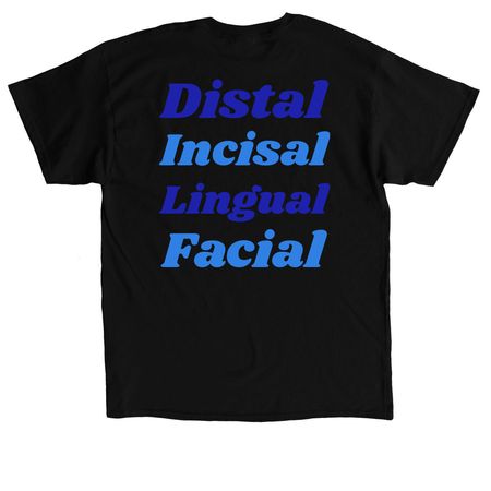 Distal, Incisal, Lingual, Facial, a Black Classic Unisex Tee (back-view)
