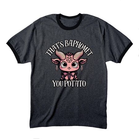 Messi Magick, a Dark Heather Grey/ Jet Black Cotton Ringer Tee