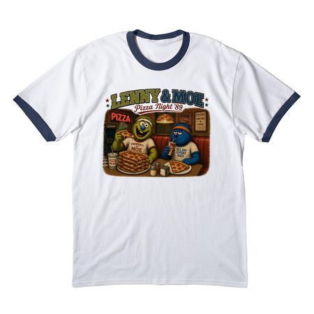Lenny & Moe Pizza Night ?89 T-Shirt, a White/ Navy Cotton Ringer Tee