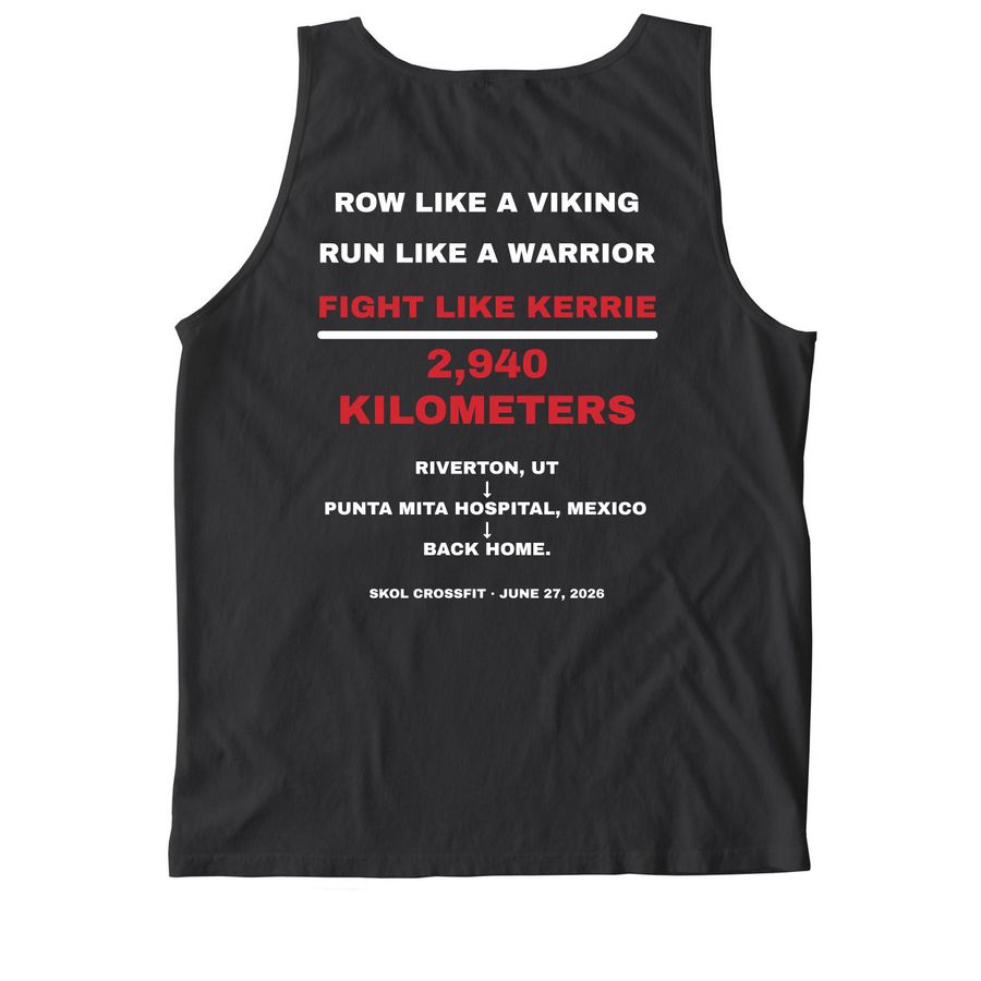 Kilometers for Kerrie, a Black Comfort Colors Tank Top (back-view)