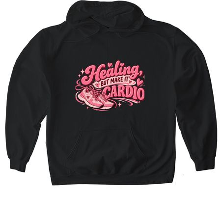 Healing but make it cardio&nbsp;, a Black Gildan Softstyle Pullover Hoodie