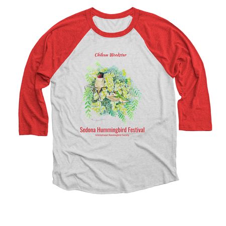 Chilean Woodstar 2026 Sedona Hummingbird Fest, a Red and Heather White 3/4 Sleeve Baseball Tee