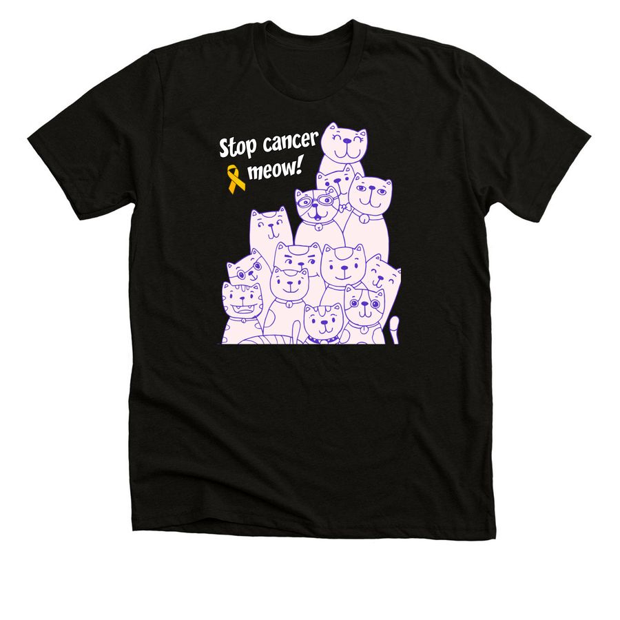 Stop Cancer Meow!, a Black Heather Premium Unisex Tee