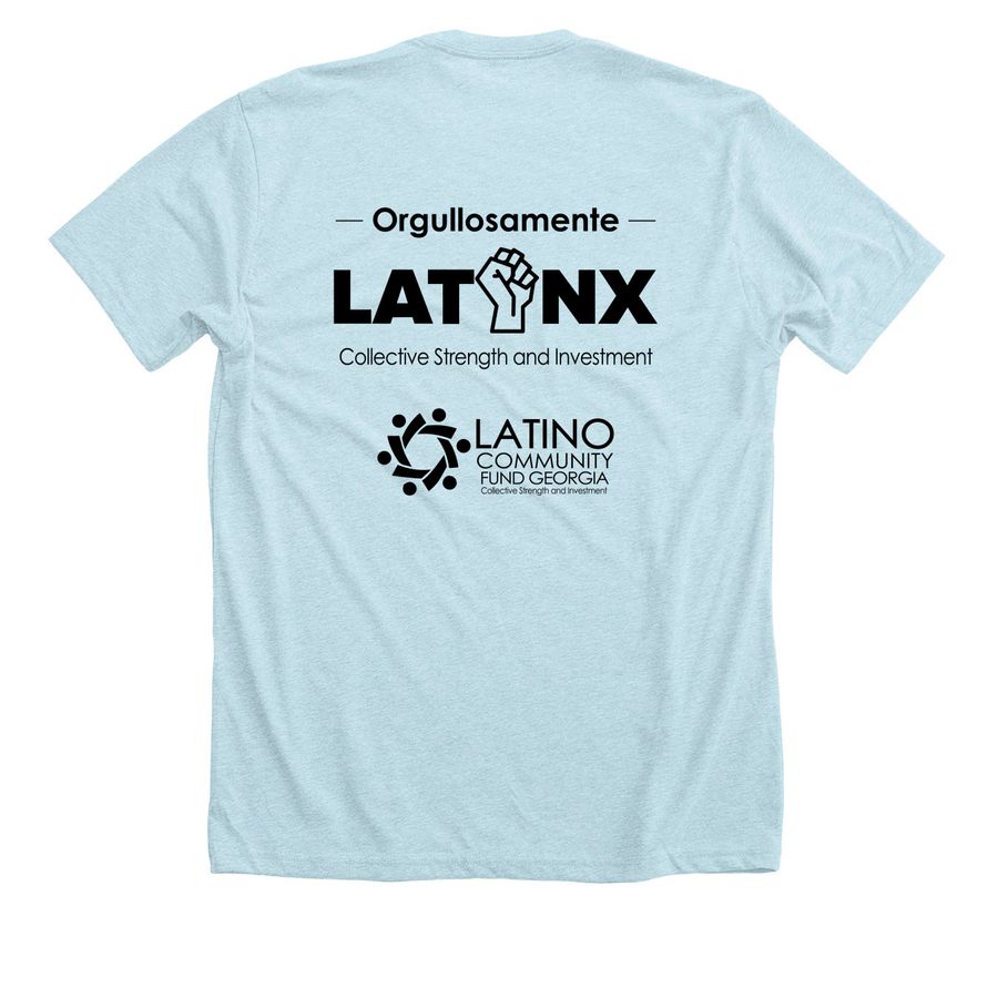 Estamos Aqu? adults, a Heather Ice Blue Premium Unisex Tee (back-view)