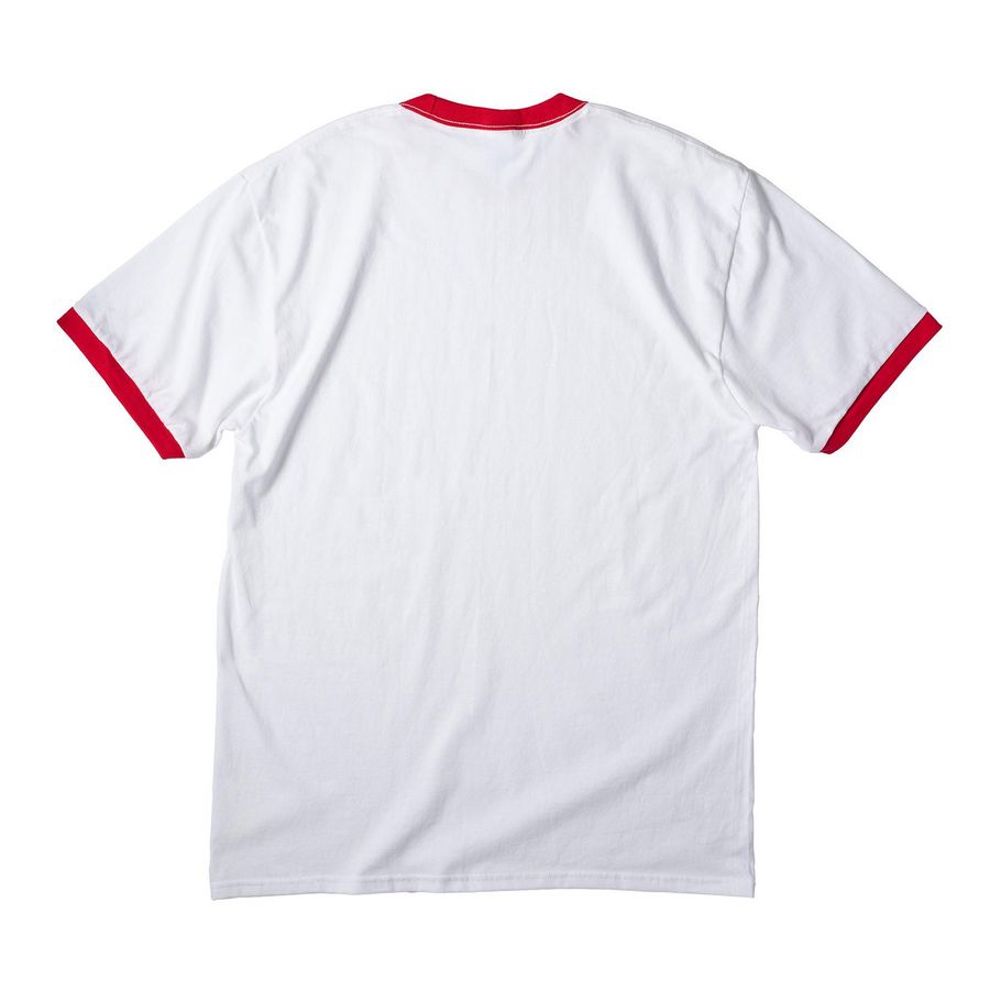 Neuro Critical, a White/ Red Cotton Ringer Tee (back-view)