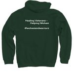 Wolves & Warriors, a Forest Green Pullover Hoodie (back-view)