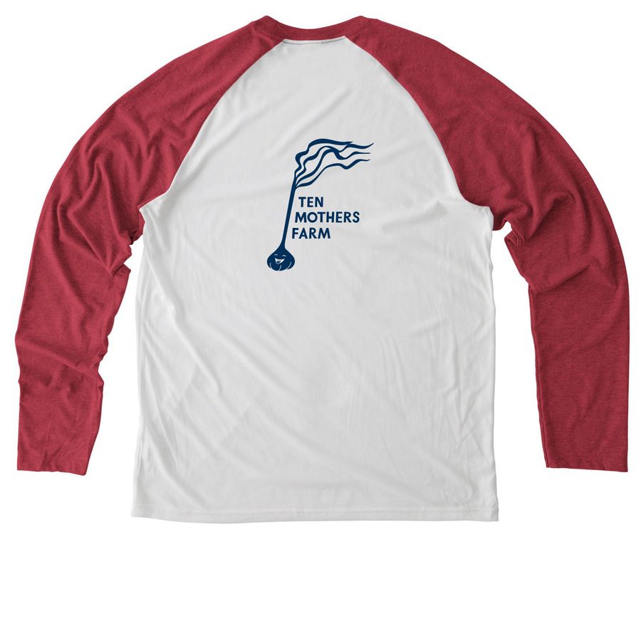 Fight Mouthwash, Eat Garlic, a Rise Up Red/ Bright White Allmade Eco Triblend Colorblock Raglan Long Sleeve Tee (back-view)