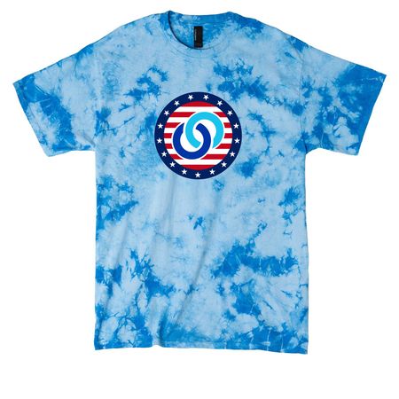 America 250 Foundation Tee, a Sky Blue Crystal Tie Dye Tee
