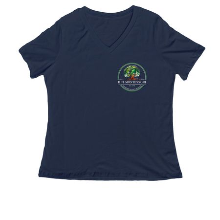 Tree Logo- Adult Navy with Color Print, a Navy Women's Relaxed V-Neck Tee