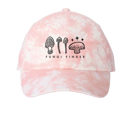 Fungi Finder Hats for MN Native Plants, a Light Pink Printed Tie Dye Baseball Hat