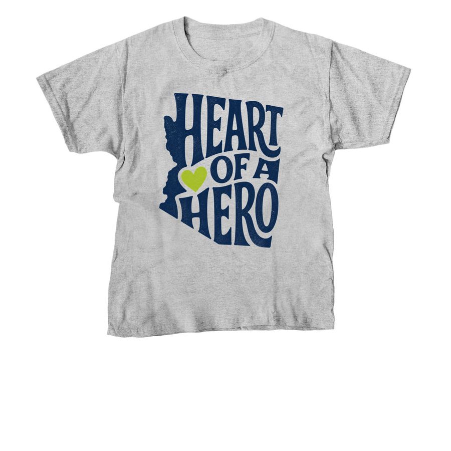 YOUTH Heart of a Hero in blue, a Sport Grey Youth Unisex Tee