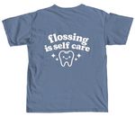 Flossing Is Self Care, a Blue Jean Comfort Colors Unisex Tee (back-view)
