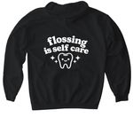 Flossing Is Self Care, a Black Gildan Softstyle Pullover Hoodie (back-view)