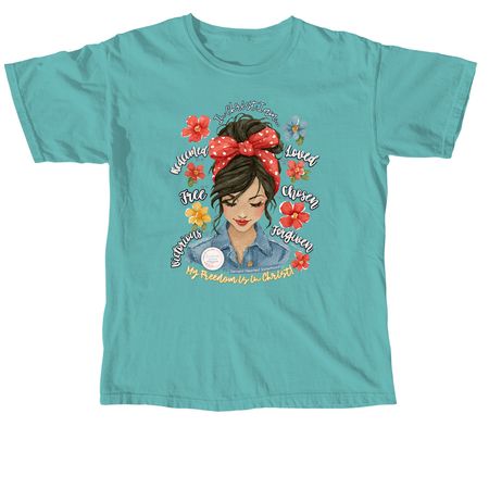 She Is FREE in Christ!, a Seafoam Comfort Colors Unisex Tee