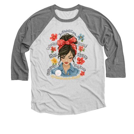 She Is FREE in Christ!, a Premium Heather and Heather White 3/4 Sleeve Baseball Tee