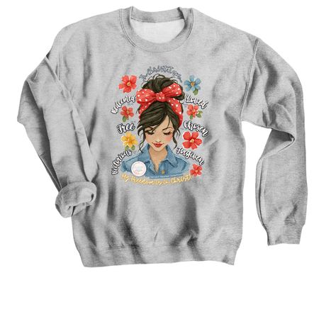 She Is FREE in Christ!, a Sport Grey Crewneck Sweatshirt