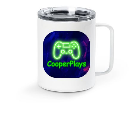 CooperPlays Mugs, a White Stainless Steel Travel Mug