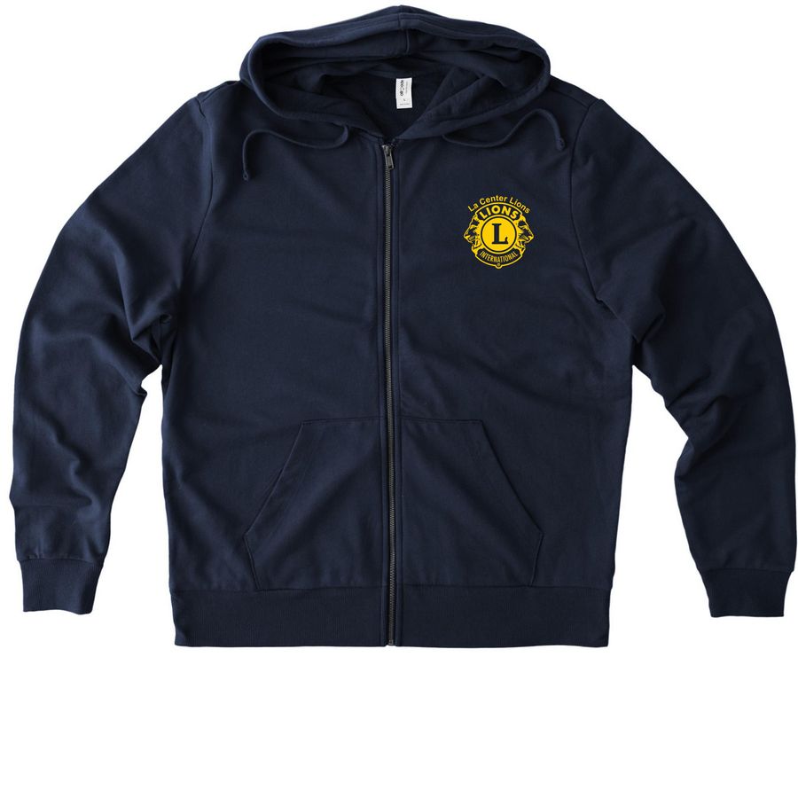 La Center Lions Small Emblem, a Night Sky Navy Allmade Organic French Terry Zip Up Hoodie