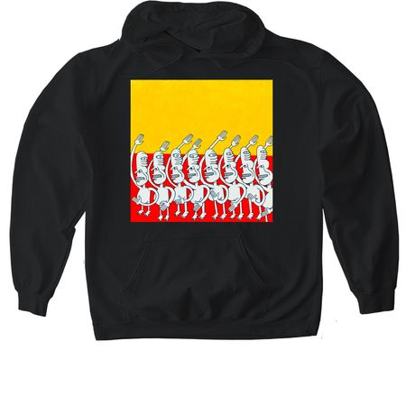 All of you saying Hello at once, a Black Gildan Softstyle Pullover Hoodie