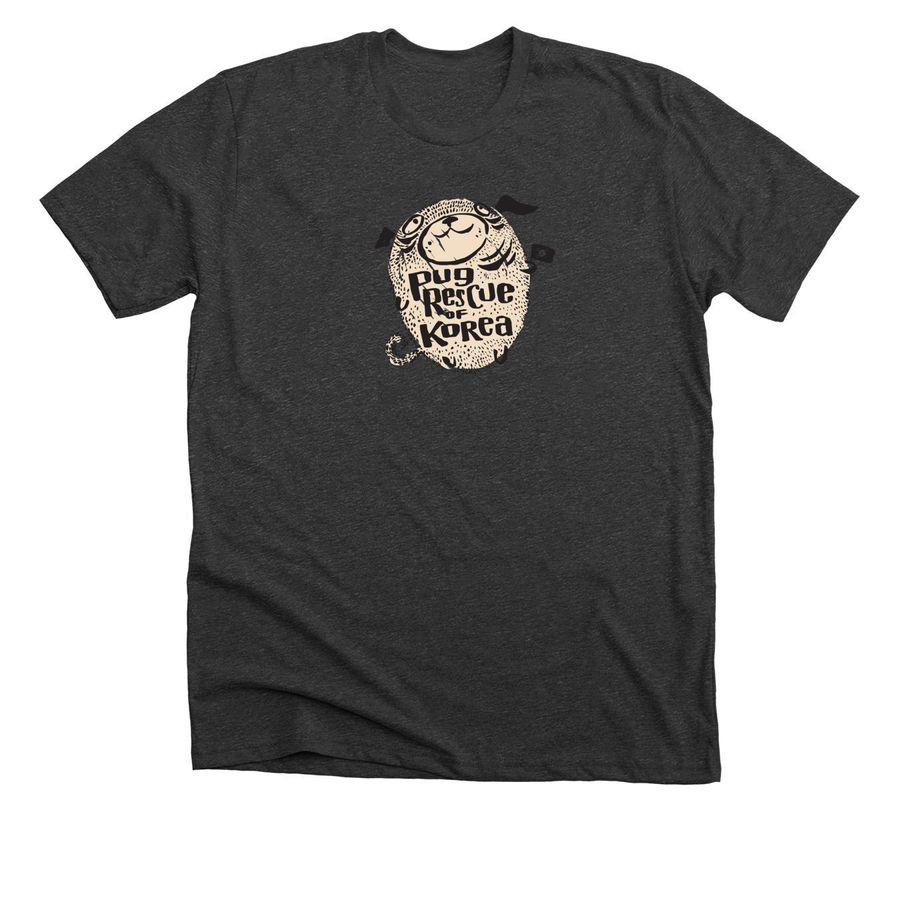 Pug Rescue of Korea Jelly Bean by prucrupugs, a Dark Grey Heather Premium Unisex Tee