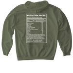 Nutrition Facts & Logo Design, a Military Green Gildan Softstyle Pullover Hoodie (back-view)